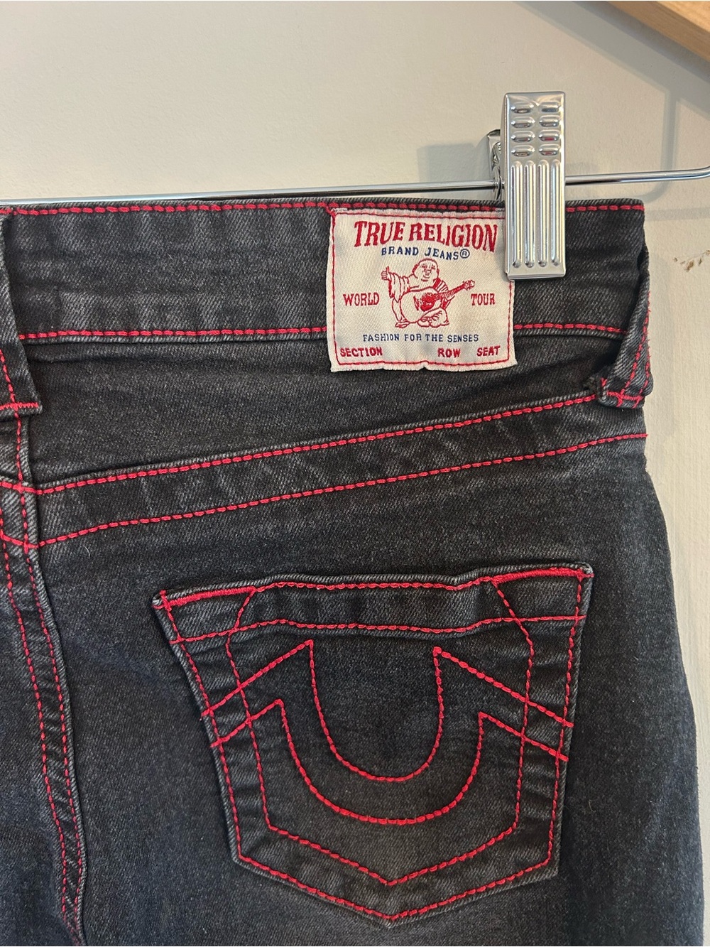 True Religion Kids Ricky Relaxed Straight Jeans Boys 12 Y2K 2000s Red Stitching